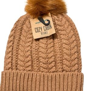 Cozy Cabin Beanie - Camel Knit Pom Pom